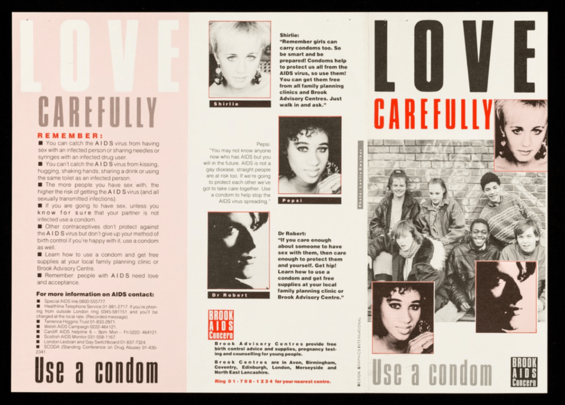 Брошюра “Love Carefully — Use a condom” («Люби осторожно — используй презерватив»), 1987